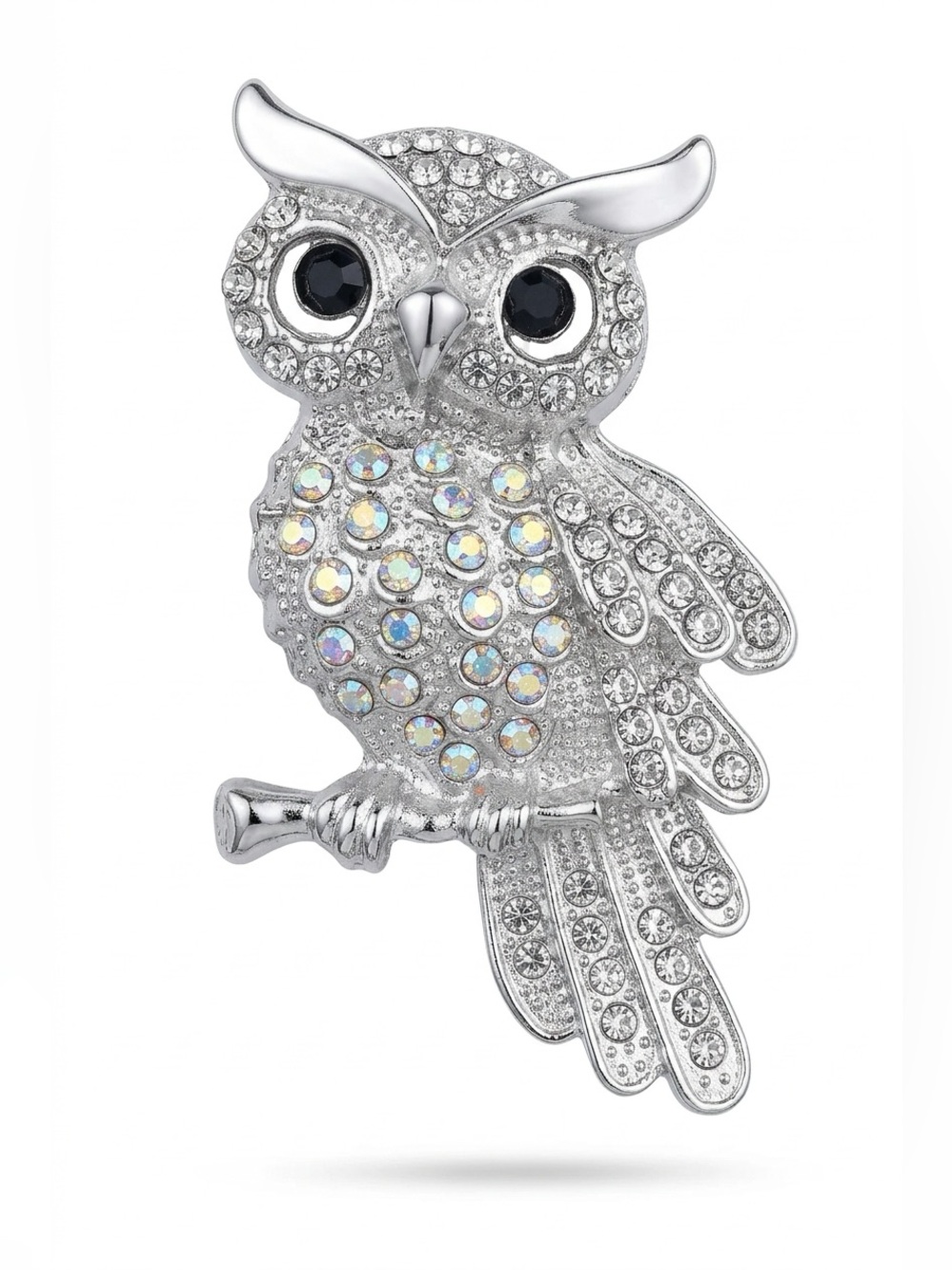 Fashion Jewelry Silver Crystal Owl Brooch